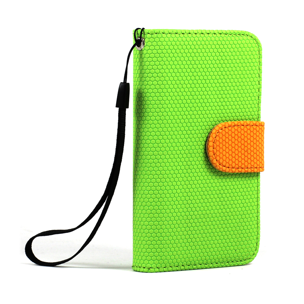 iPhone 4S / 4 Anti-Slip Flip Leather WALLET Case with Stand (Green-Orange)